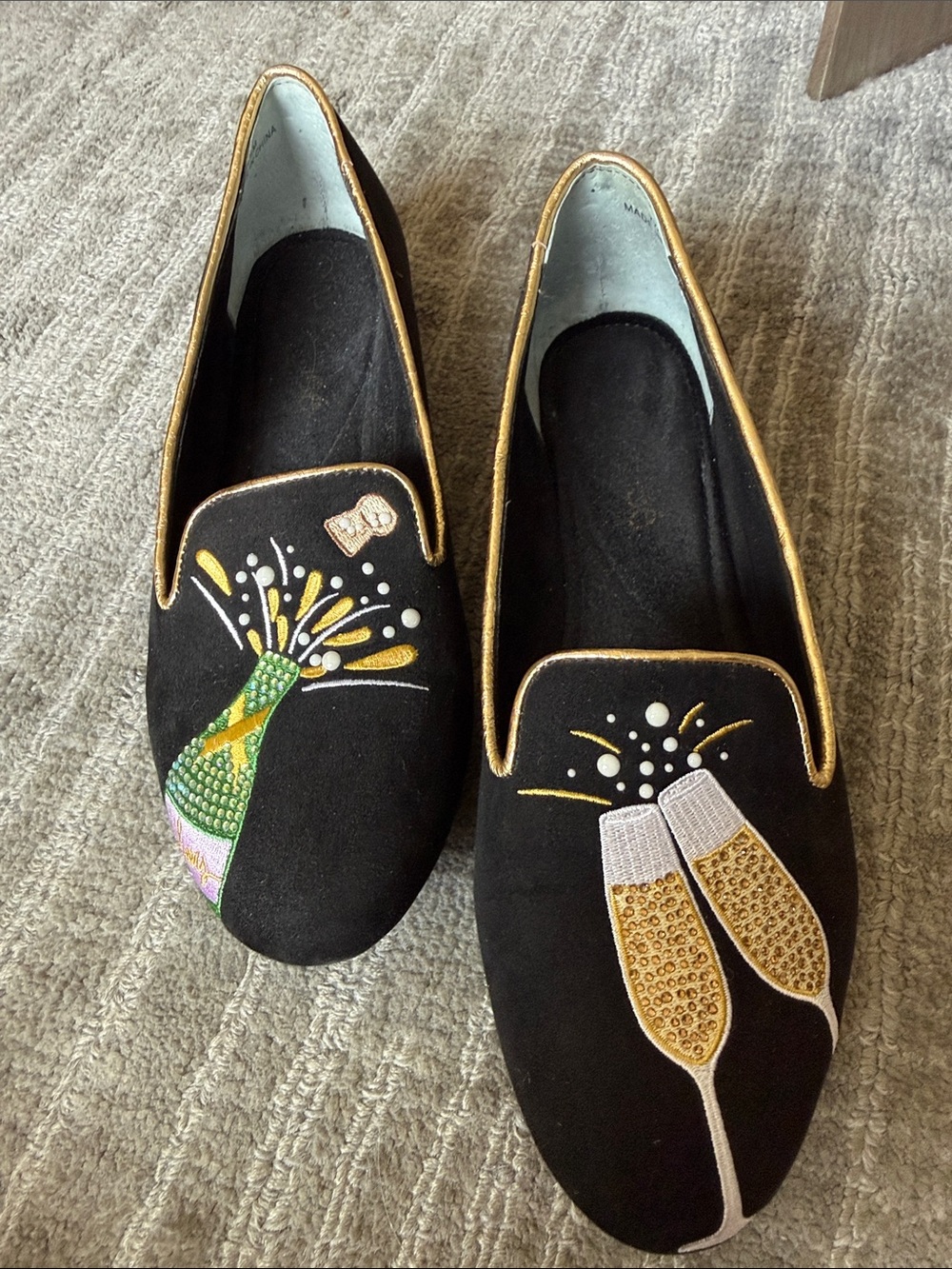 J.Renee Black Champagne & Bubbles Embroidered Slip-On Loafers